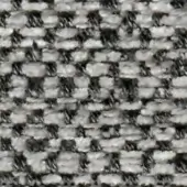 Woven tweed fabric texture, white and dark gray, square mosaic pattern with raised nubby surface and visible fibers, matte finish.